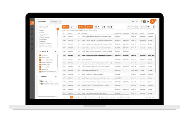 C2 ITSM Service desk request management screen