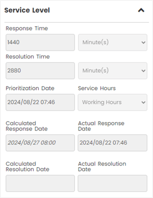 service level UI in C2 ITSM