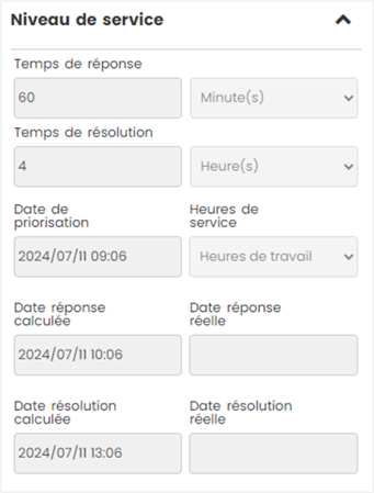 interface d'accords de niveau de services dans C2 ITSM